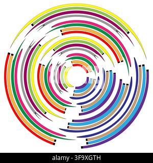 Concentric arc circular chart abstract vector pattern features colorful tech line. It represents dynamic digital data network eps 10 Stock Vector