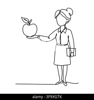 Teacher Presenting Lesson with Pointer in Minimal One Line Art Illustration Stock Vector