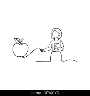 Teacher Presenting Lesson with Pointer in Minimal One Line Art Illustration Stock Vector