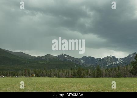 Storm clouds over Rocky Mountain National Park, Colorado Stock Photo