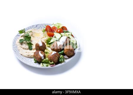 Falafel with hummus and fresh salad isolated on white background Stock Photo