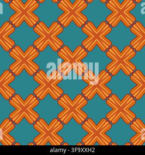 Blue Orange Geometric Cross Tile Stock Vector