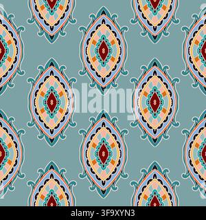 Blue Orange Bohemian Damask Medallion Stock Vector