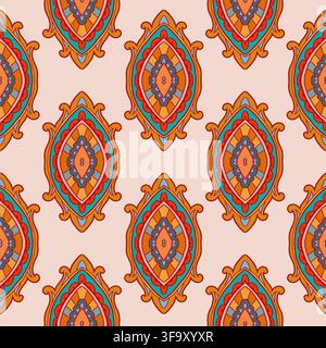 Pink Orange Bohemian Damask Medallion Stock Vector