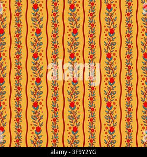 Mustard Vertical Wavy Floral Stripes Stock Vector