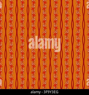 Orange Vertical Wavy Floral Stripes Stock Vector