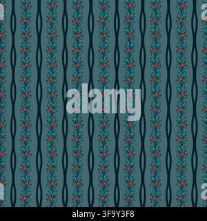 Teal Vertical Wavy Botanical Vines Stock Vector