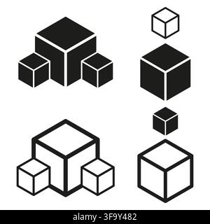 Cube block isometric vector set features black white geometry. It represents creative 3d structure. eps 10 Stock Vector