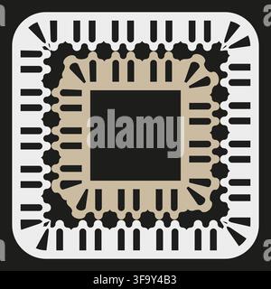 Microchip processor square vector pattern features tech circuit board. It represents modern computer hardware. eps 10 Stock Vector