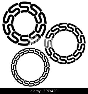 Abstract letter S circular chain collection with black vector element. eps 10. Stock Vector