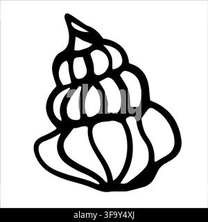 Various Seashells set. Different shapes. Outline modern sticker style.The drawing conveys a sense of the ocean and its inhabitants Stock Vector