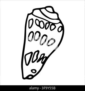 Various Seashells set. Different shapes. Outline modern sticker style.The drawing conveys a sense of the ocean and its inhabitants Stock Vector