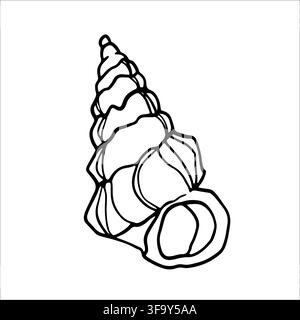 Various Seashells set. Different shapes. Outline modern sticker style.The drawing conveys a sense of the ocean and its inhabitants Stock Vector