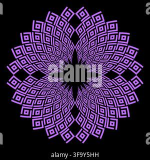 Purple rosette flower mandala geometry optical illusion tunnel eps 10 Stock Vector