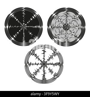 Circle wireframe spirograph vector set features geometric abstract pattern. It represents creative optic illusion. eps 10 Stock Vector
