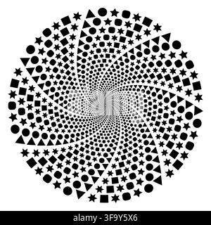 Abstract geometric shape spiral vortex illusion with black vector element. eps 10. Stock Vector