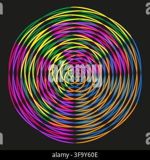 Circle wave concentric vector shape features colorful neon pattern. It represents creative abstract swirl. eps 10 Stock Vector