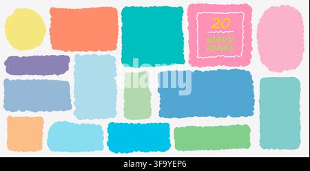 Wavy abstract rectangle square, oval and round frames text or banner design. Kid photo frames hand drawn design. Border doodle wave irregular shape.  Stock Vector