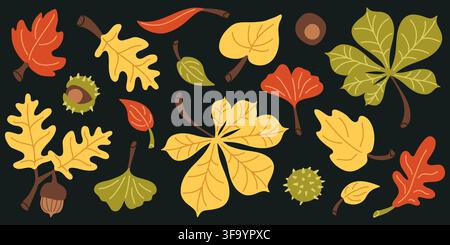 Autumn leaves and foliage doodle vector set for fall poster design Stock Vector