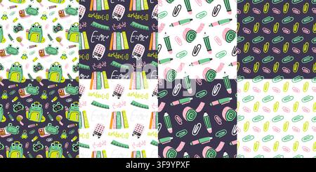 Back to school elements hand drawn pattern set for print design Stock Vector