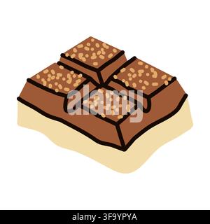 Milk chocolate bar chunk with crushed nuts topping on white cream layer Stock Vector