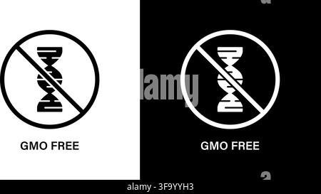 Gmo Free Dna Symbol Solid Icon Set. Genetic Modification Prohibition And Organic Certification Silhouette Symbol Collection. Biotechnology Regulation Stock Vector