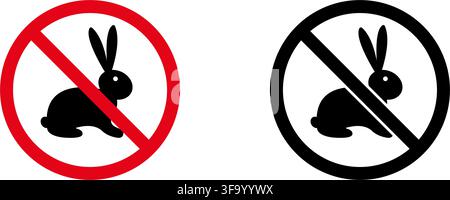 No Rabbits Allowed Solid Icon Set. Animal Restriction, Prohibition, And Wildlife Control Silhouette Symbol Collection. Pet-Free Zone Indication Stock Vector