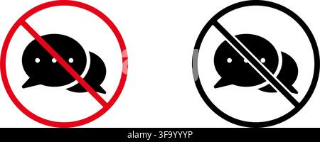 No Chatting Prohibition Sign Icon Set. Forbidden Conversation Warning And Restriction Symbol Collection. Stop And Ban Notice. Isolated Vector Stock Vector
