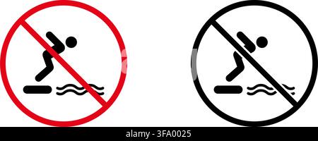 No Diving Prohibition Sign Icon Set. Forbidden Diving Warning And Restriction Symbol Collection. Stop And Ban Notice. Isolated Vector Illustration Stock Vector
