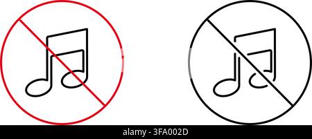 No Music Allowed Line Icon Set. Sound Restriction, Silence, And Quiet Zone Outline Symbol Collection. Audio Control And Noise Cancellation. Editable Stock Vector