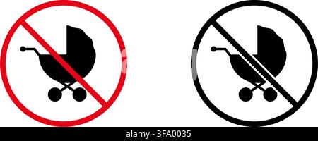 No Baby Stroller Prohibition Sign Icon Set. Forbidden Baby Carriage Warning And Restriction Symbol Collection. Stop And Ban Notice. Isolated Vector Stock Vector