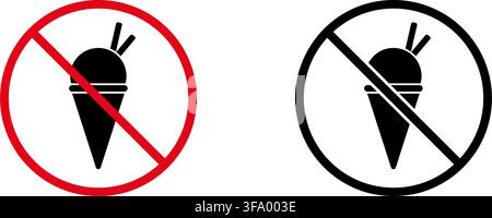 No Ice Cream Prohibition Sign Icon Set. Forbidden Ice Cream Warning And Restriction Symbol Collection. Stop And Ban Notice. Isolated Vector Stock Vector