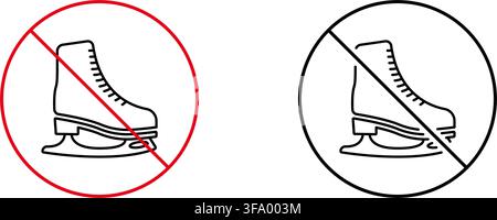 No Ice Skating Allowed Line Icon Set. Ice Rink Safety And Prohibition Symbol Collection. Skating Restriction And Safety Guidelines. Editable Stroke Stock Vector