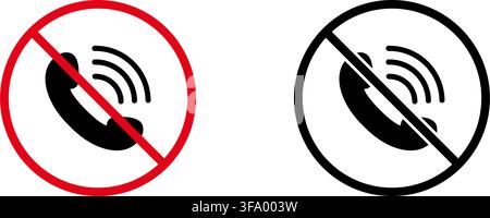 No Phone Call Prohibition Sign Icon Set. Forbidden Phone Call Warning And Restriction Symbol Collection. Stop And Ban Notice. Isolated Vector Stock Vector