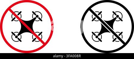 No Drone Flying Prohibition Sign Icon Set. Forbidden Drone Operation Warning And Restriction Symbol Collection. Stop And Ban Notice. Isolated Vector Stock Vector