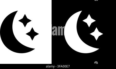 Crescent Moon And Stars Solid Icon Set. Nighttime, Sleep, And Astronomy Silhouette Symbol Collection. Celestial And Nocturnal Theme. Isolated Vector Stock Vector