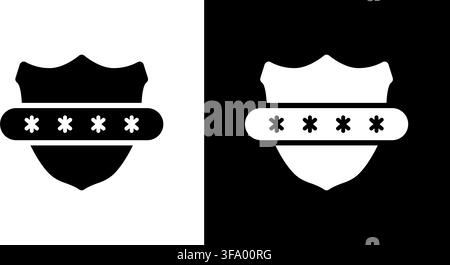 Shield With Password Protection Solid Icon Set. Cybersecurity, Data Encryption, And Privacy Silhouette Symbol Collection. Digital Security Emblem Stock Vector