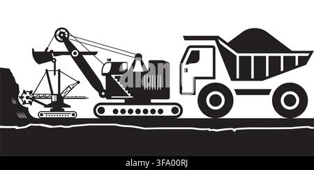 Mining and geological heavy machinery - vector illustration Stock Vector