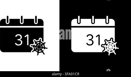 Calendar With Spider Web Solid Icon Set. Halloween Date, October 31St, And Seasonal Event Reminder Silhouette Symbol Collection. Holiday Celebration Stock Vector