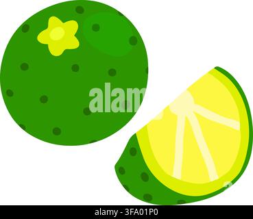 Flat colored simple green lime sliced Stock Vector