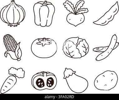 Hand-drawn cute vegetables illustrations set Stock Vector