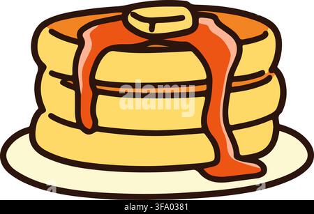 Outlined pancakes with syrup and butter Stock Vector
