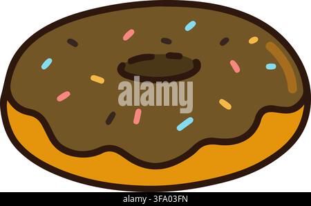Outlined chocolate flavored doughnut with colorful sprinkles on top Stock Vector