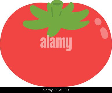 Flat colored fresh red tomato with leaf Stock Vector