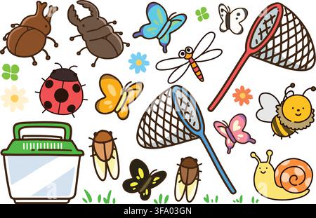 Set of various insects and butterfly nets Stock Vector