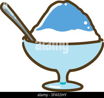 Blue shave ice in glass bowl with spoon Stock Vector