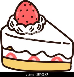 Outlined cute shortcake with a strawberry on top Stock Vector