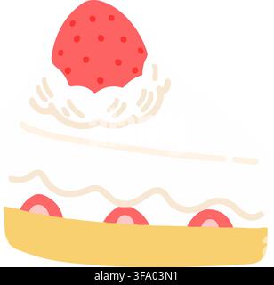 Simple and flat strawberry shortcake Stock Vector