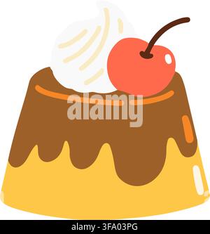 Simple and flat colored pudding with a cherry Stock Vector