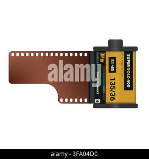 35mm film cartridge with film strip Stock Vector
